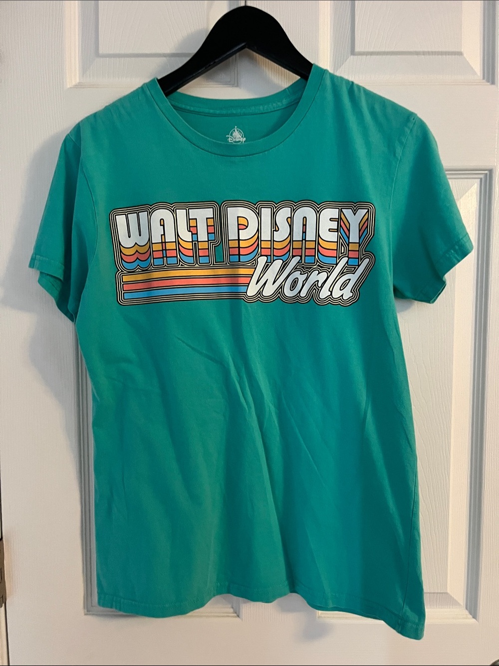 Disney Teal Short-Sleeve Retro Stripe Logo Tee